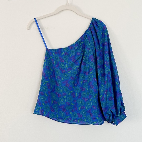 Veronica Beard Lyric One-Shoulder Top Cobalt Multi Size 00 NWT - Picture 5 of 5